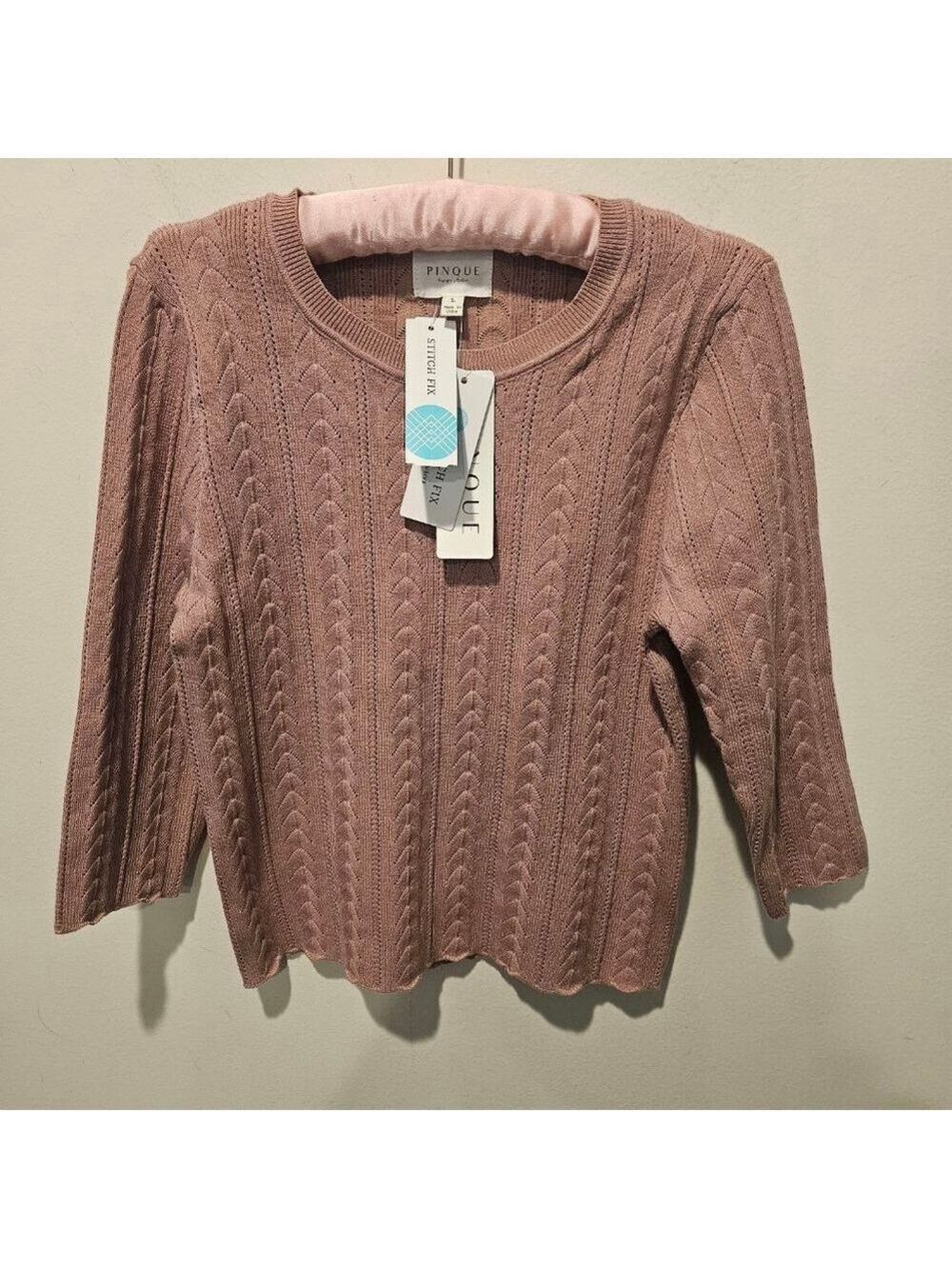 Women's Stitch Fix Pinque NWT Bedrose Pointelle Knit Crew Neck Sweater L